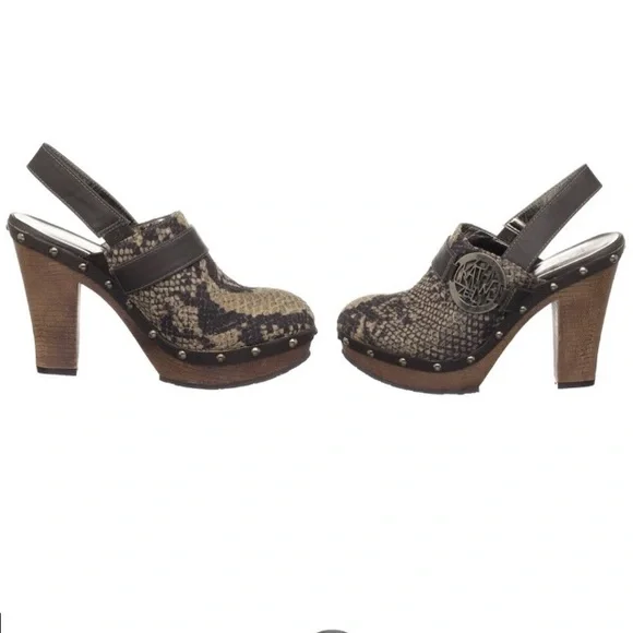 Like New! KATHY VAN ZEELAND Elsie Slingback Clogs, Snakeskin, Size 7.5 - Picture 2 of 9